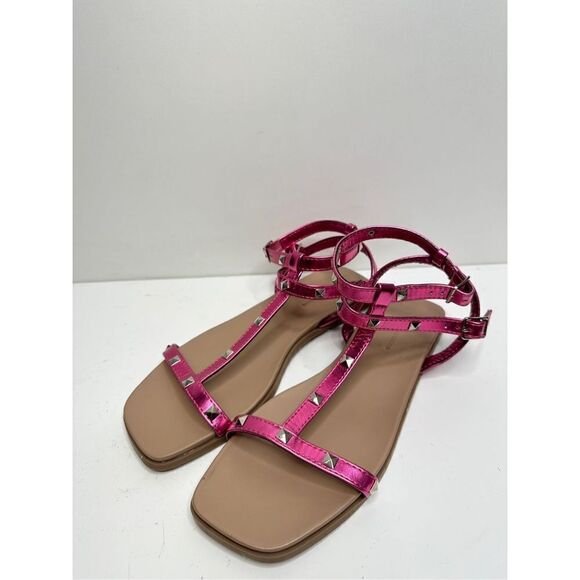 14th & Union Sandals Size 6.5 Finley Metallic Pink Studded Detail Square Toe - Picture 2 of 9